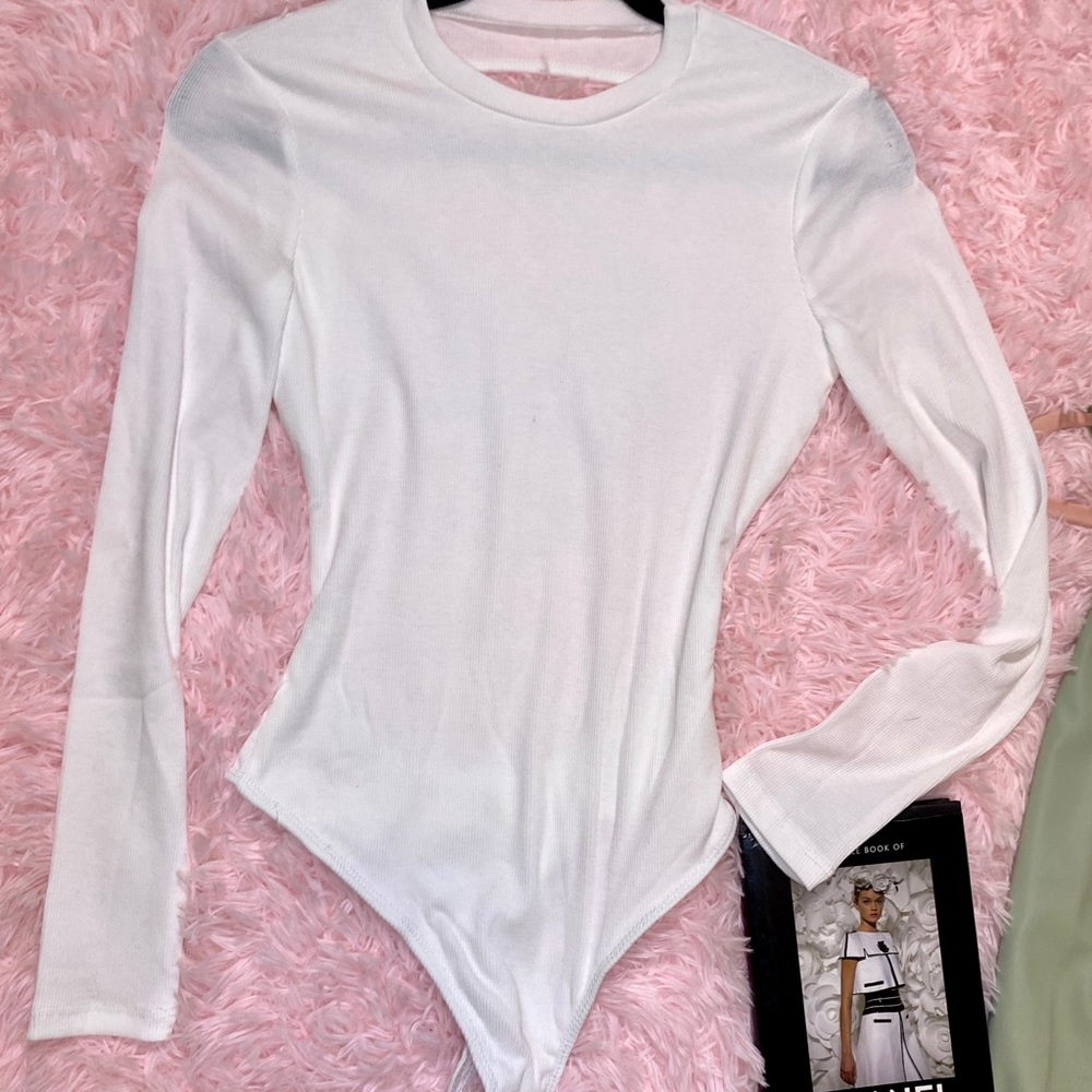 NWT Penelope White Ribbed L/S Mock Neck Bodysuit - Picture 7 of 11